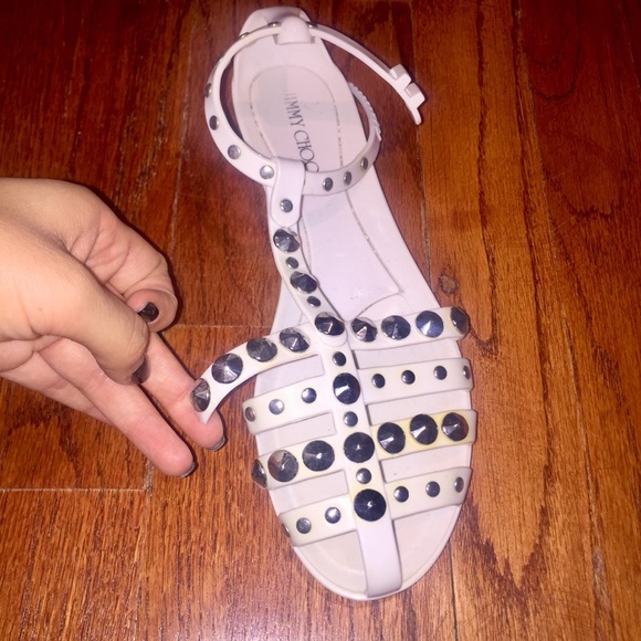 Jimmy Choo White Rubber Studded Gladiator Sandals - Picture 4 of 7